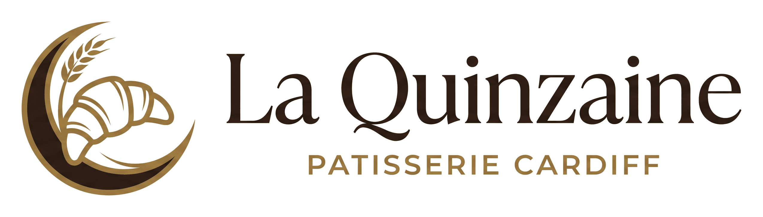 La Quinzaine logo on its header colour. It reads: La Quinzaine PATISSERIE CARDIFF.