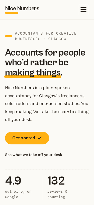 Nice Numbers home page on a phone