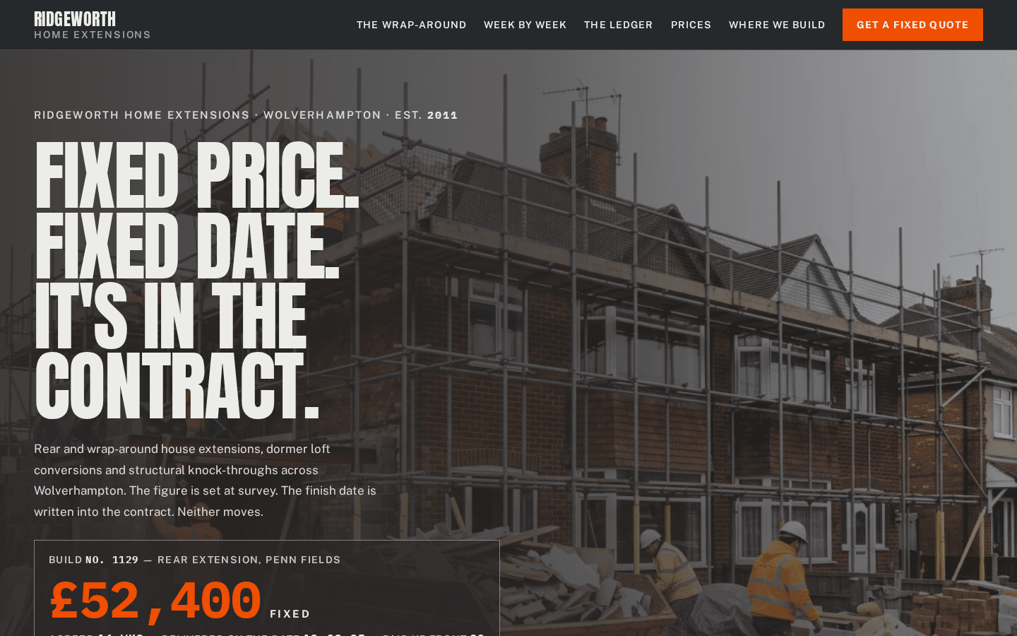 Ridgeworth Home Extensions home page on a desktop screen