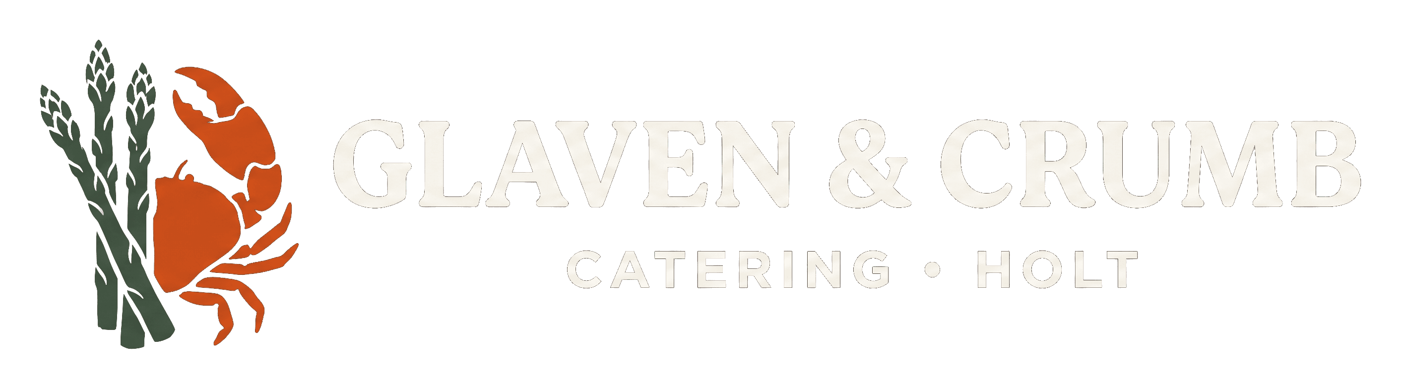 Glaven & Crumb logo on its header colour. It reads: GLAVEN & CRUMB CATERING • HOLT.