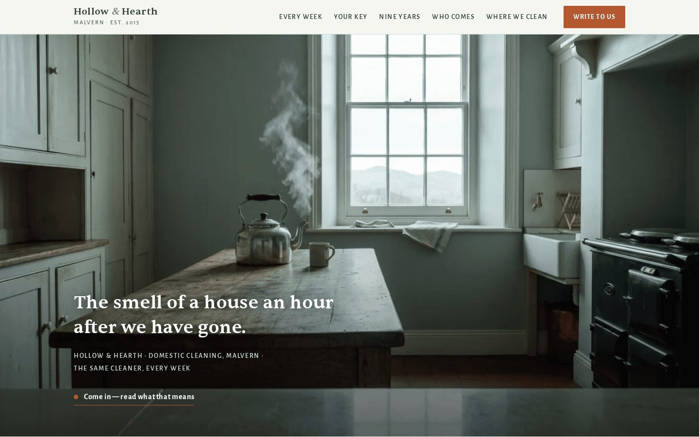 Hollow & Hearth home page on a desktop screen