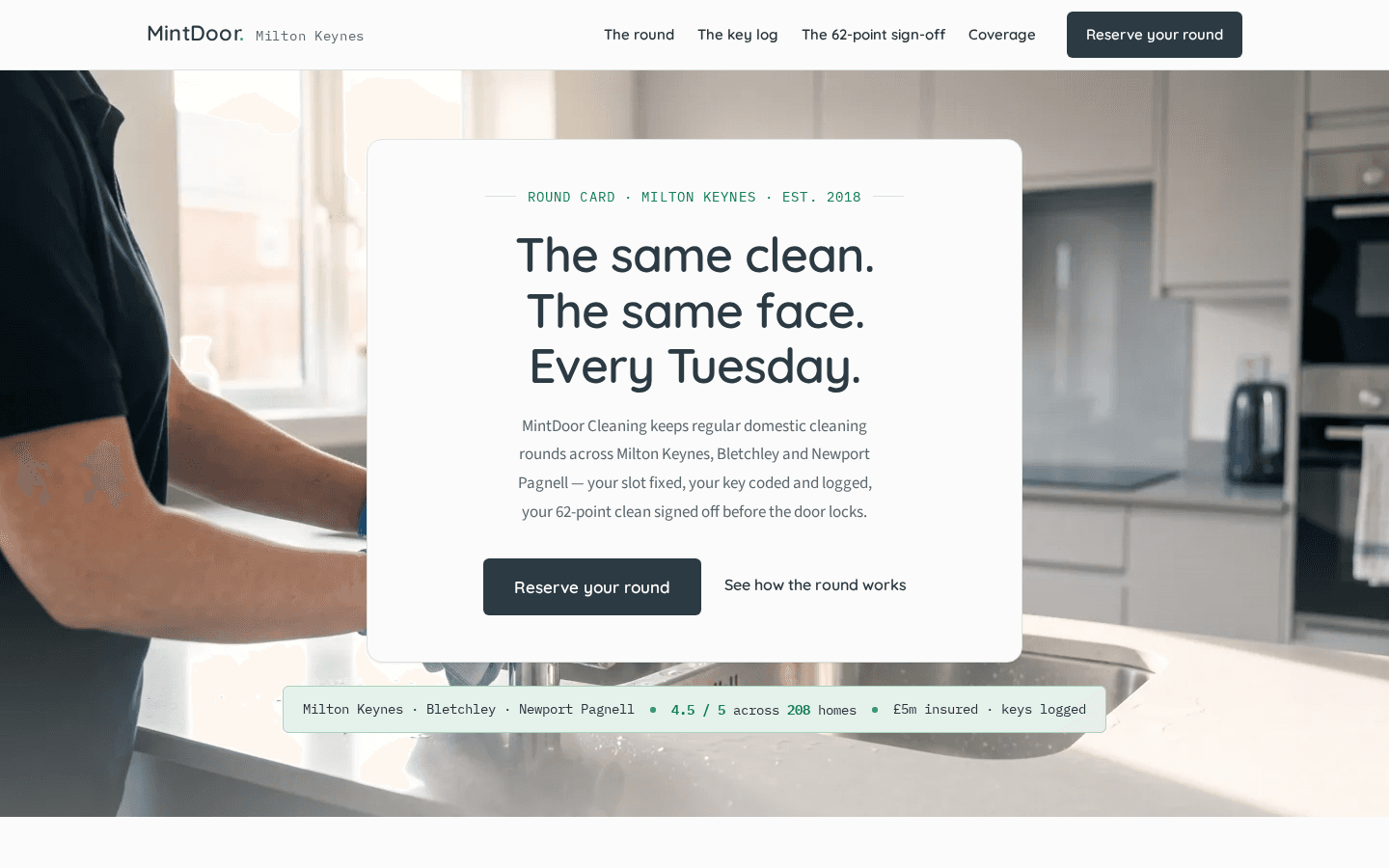 MintDoor Cleaning home page on a desktop screen
