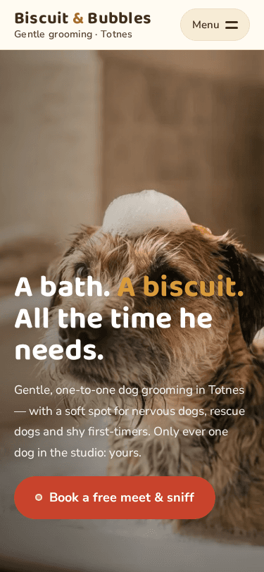 Biscuit & Bubbles home page on a phone