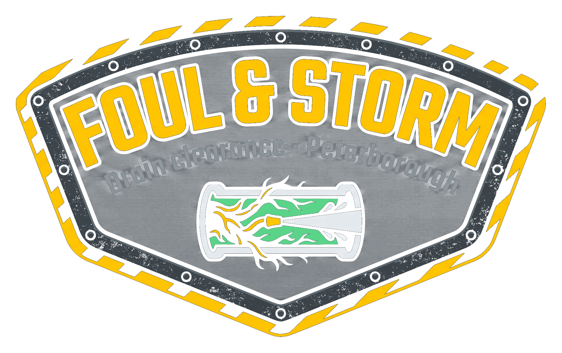 Foul & Storm logo on its header colour. It reads: FOUL & STORM, Drain clearance · Peterborough.