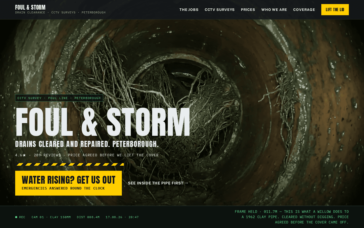 Foul & Storm home page on a desktop screen