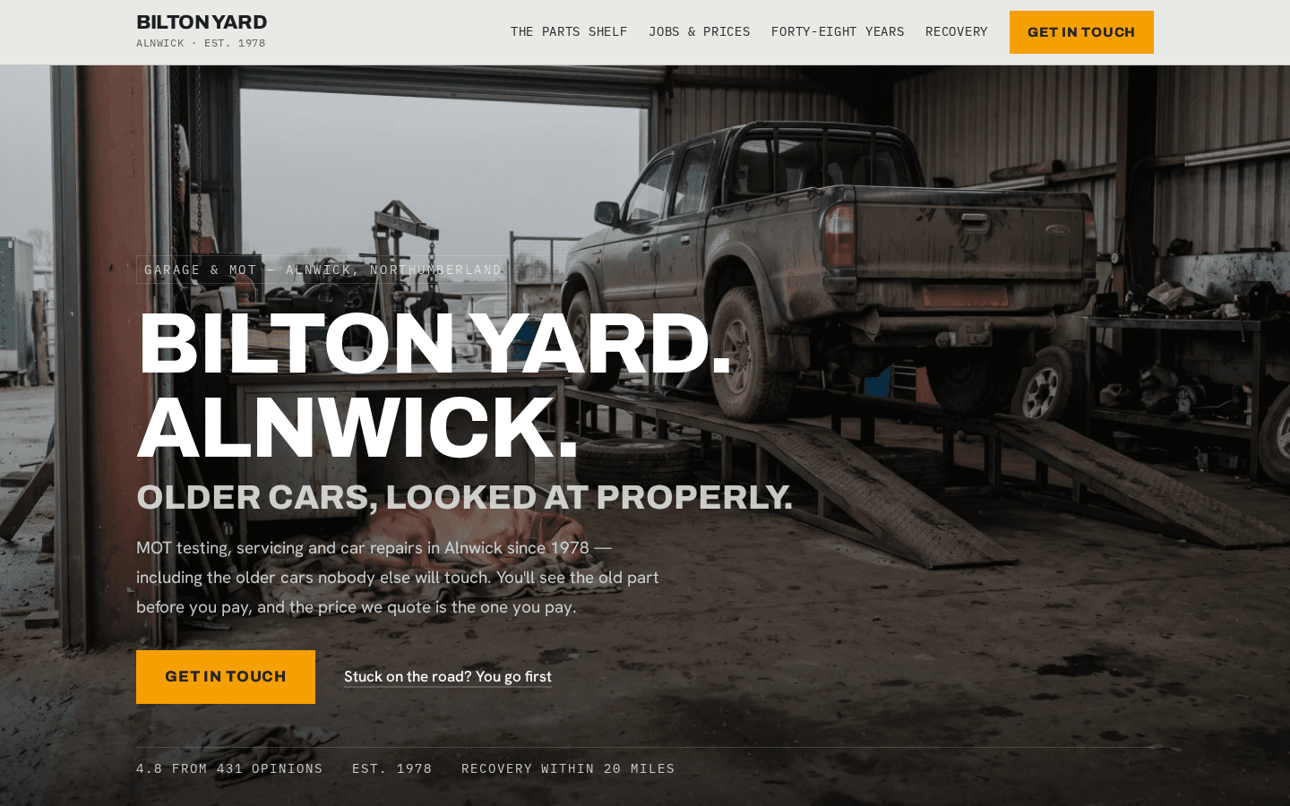 Bilton Yard home page on a desktop screen