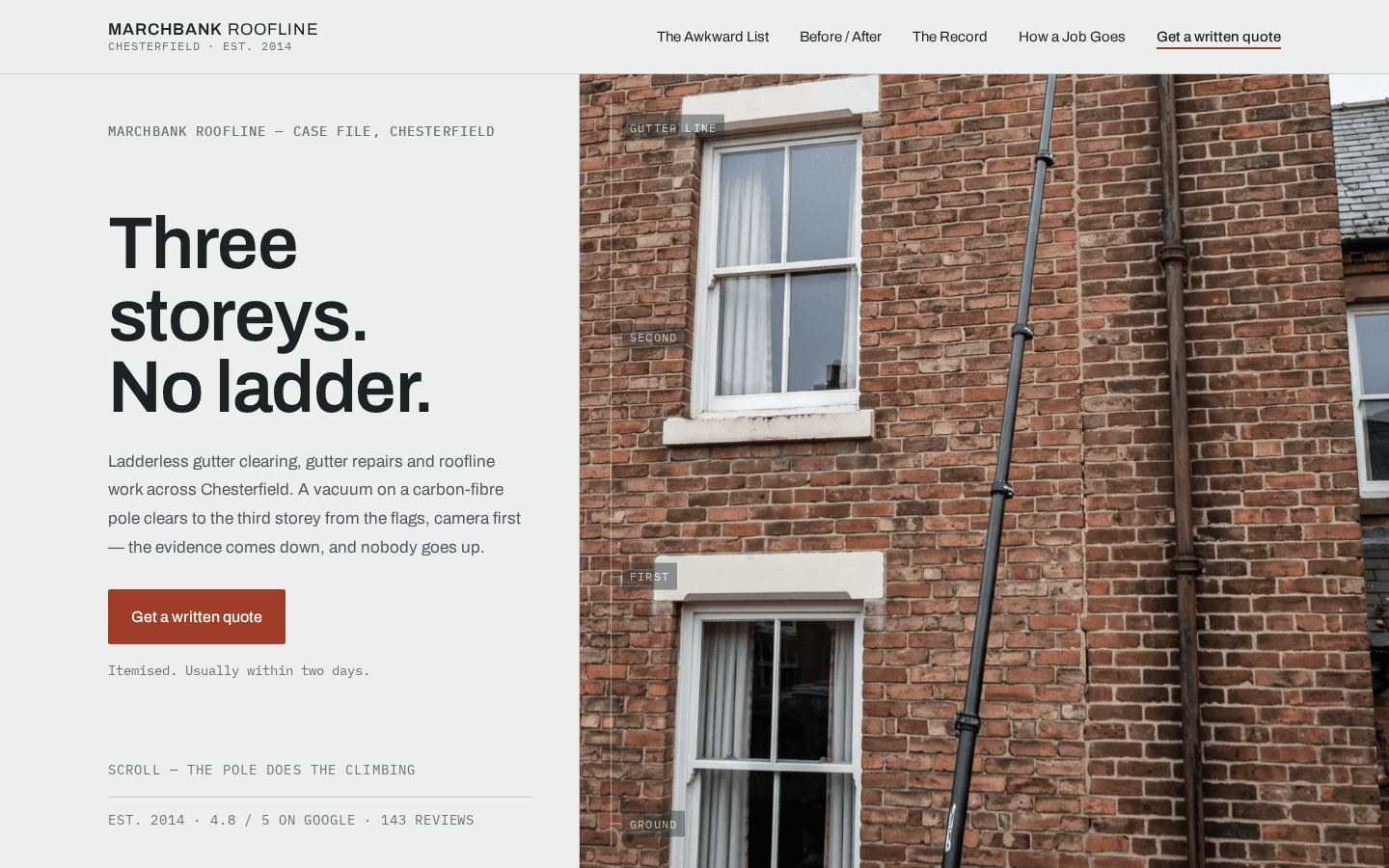 Marchbank Roofline home page on a desktop screen