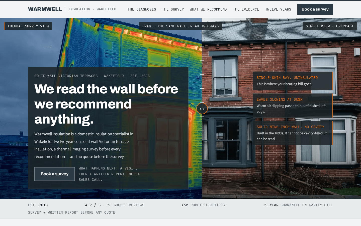 Warmwell Insulation home page on a desktop screen