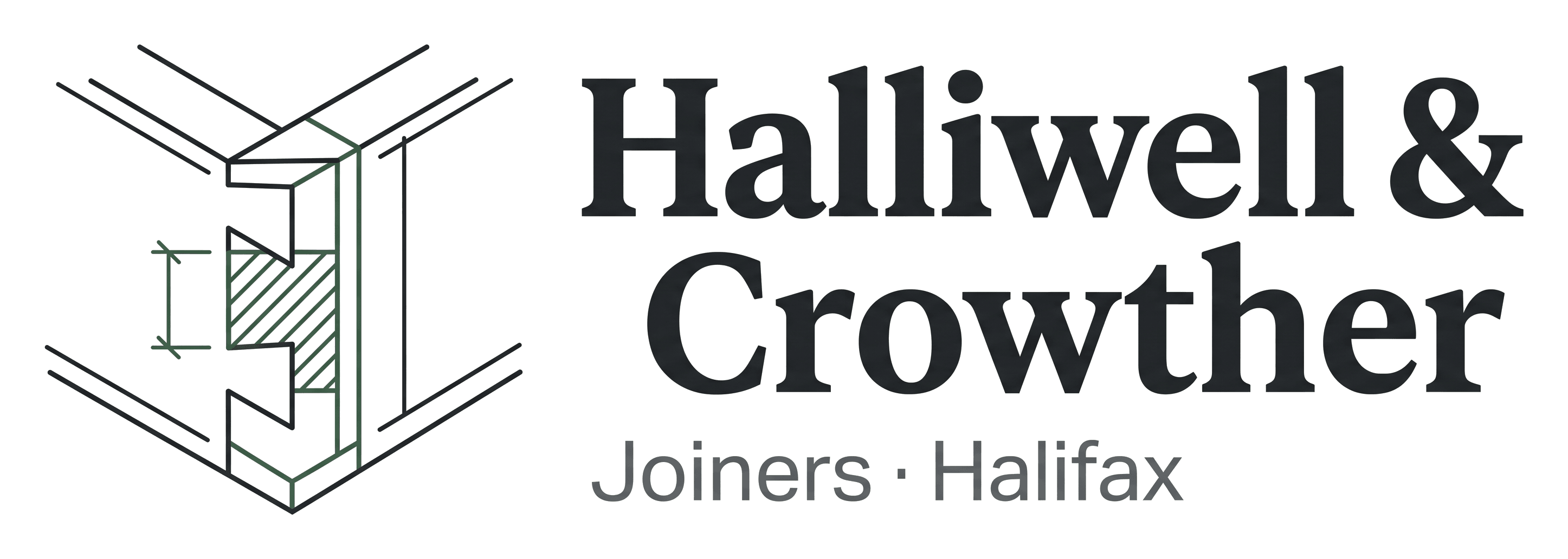 Halliwell & Crowther logo on its header colour. It reads: Halliwell & Crowther Joiners · Halifax.