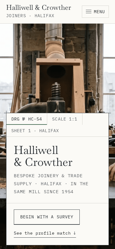 Halliwell & Crowther home page on a phone