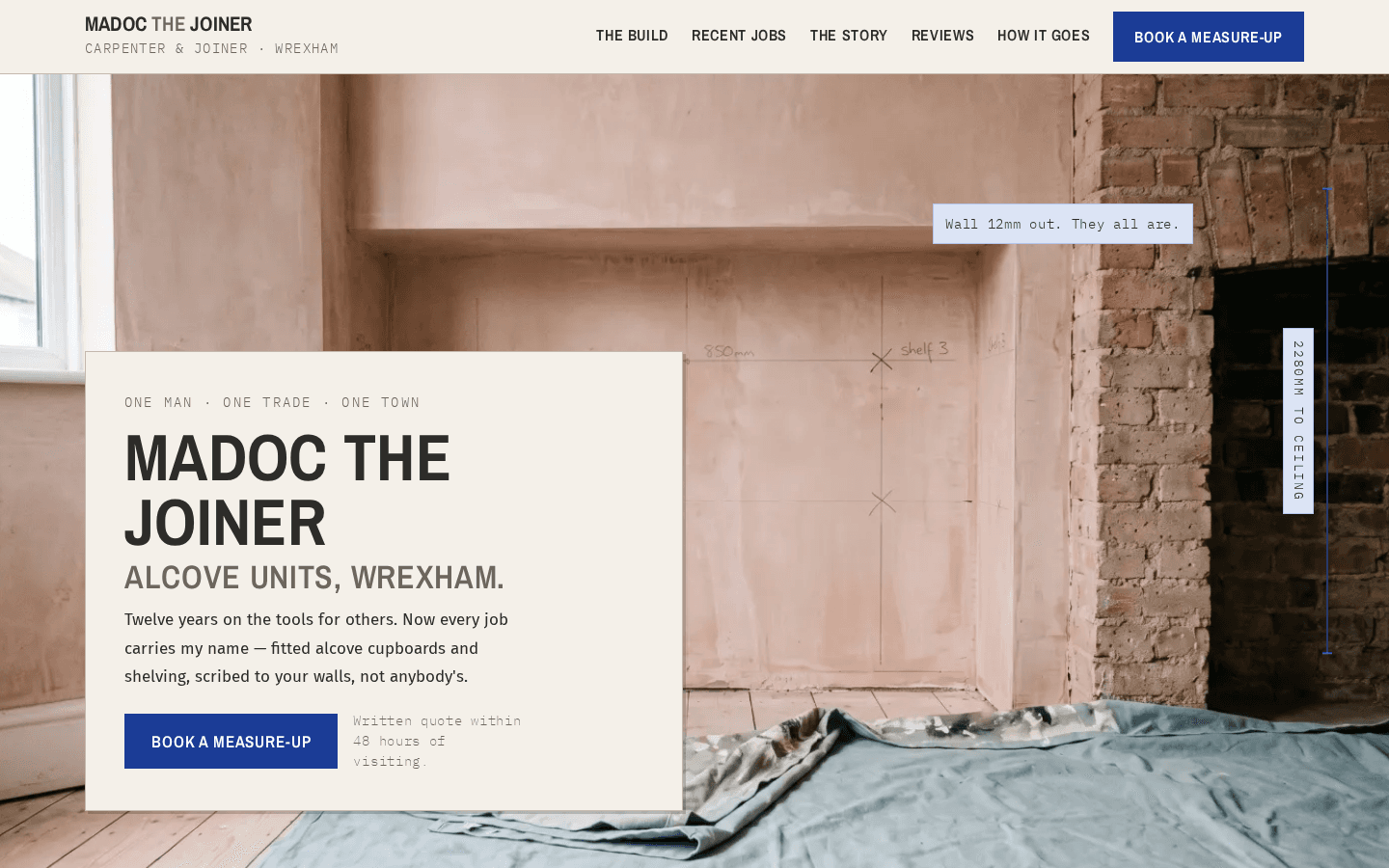 Madoc the Joiner home page on a desktop screen