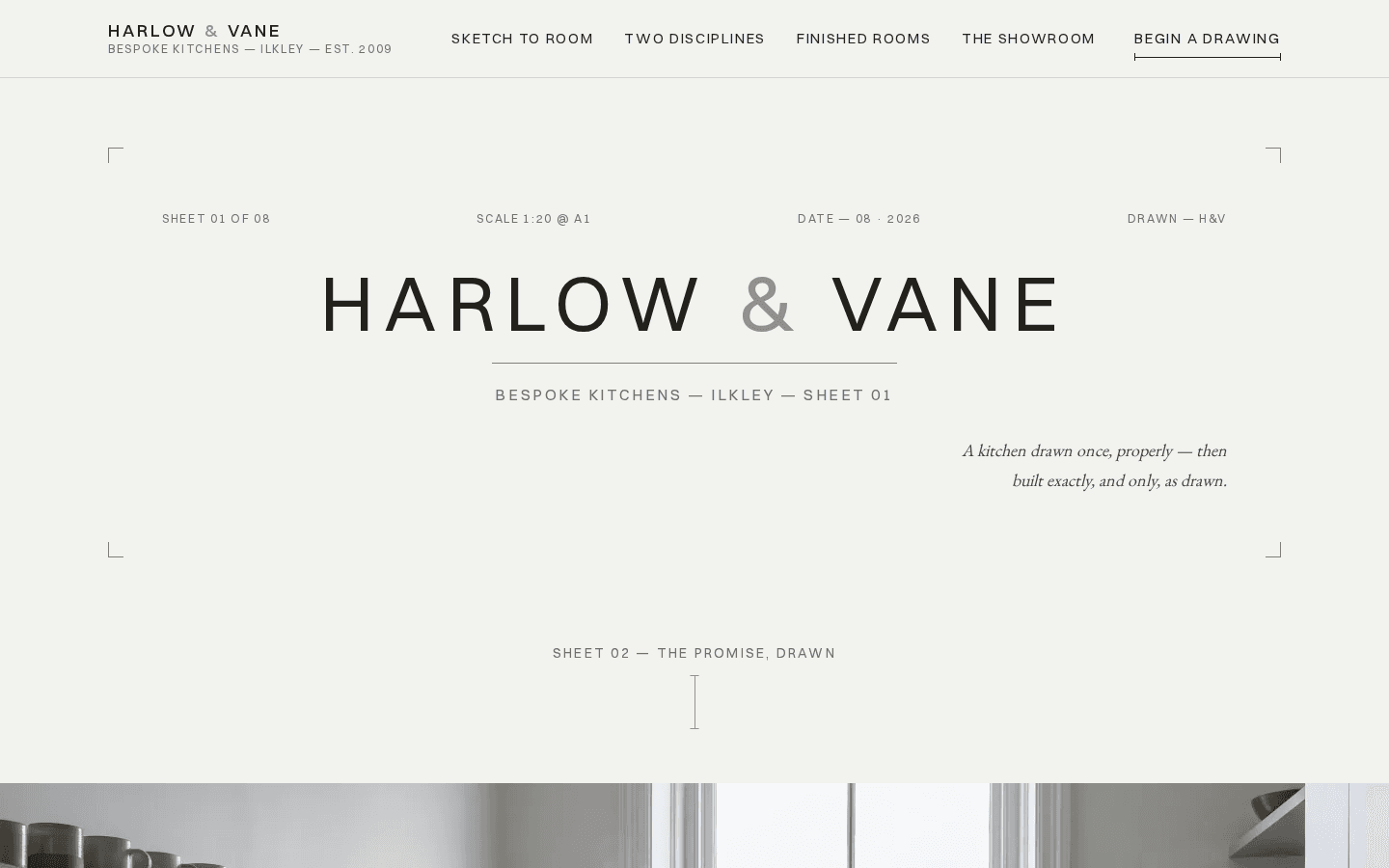 Harlow & Vane home page on a desktop screen