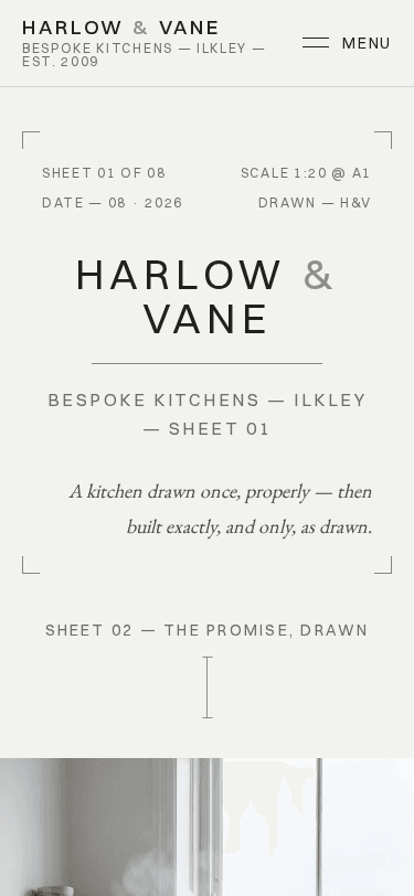 Harlow & Vane home page on a phone