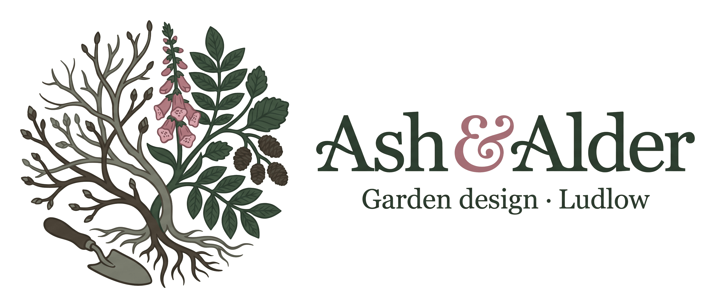 Ash & Alder logo on its header colour. It reads: Ash & Alder, Garden design • Ludlow.