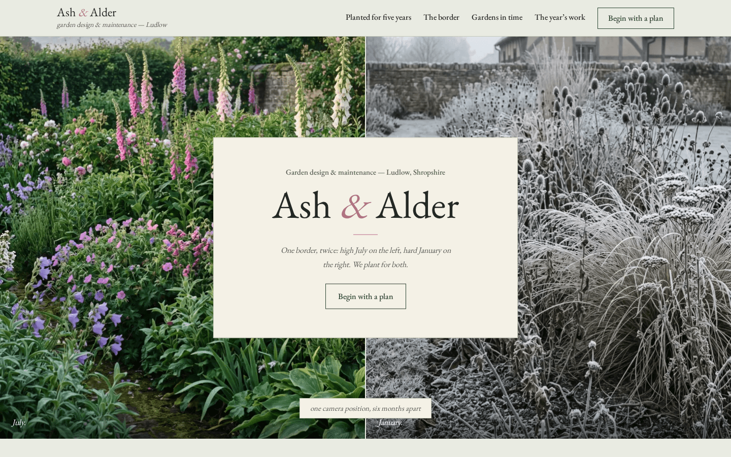 Ash & Alder home page on a desktop screen