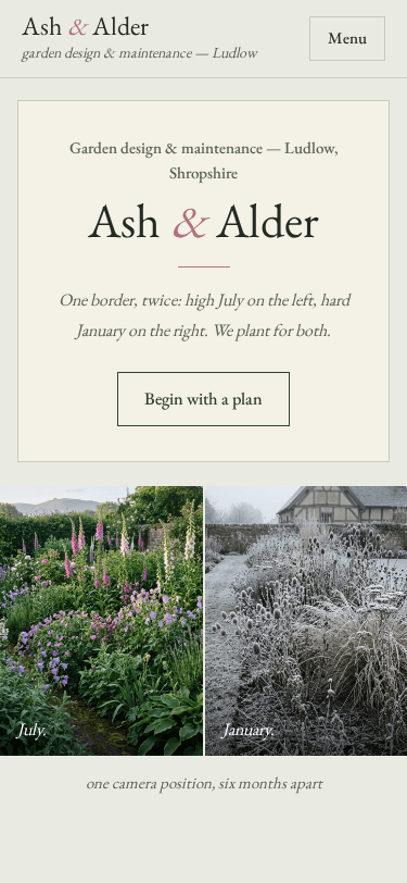 Ash & Alder home page on a phone
