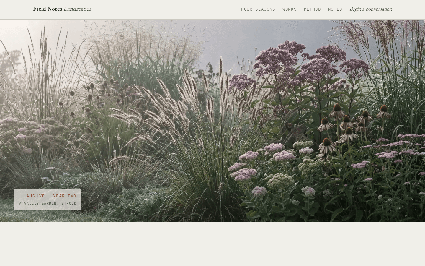 Field Notes Landscapes home page on a desktop screen