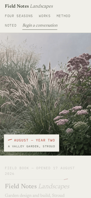 Field Notes Landscapes home page on a phone