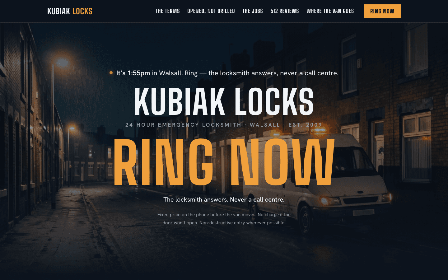 Kubiak Locks home page on a desktop screen