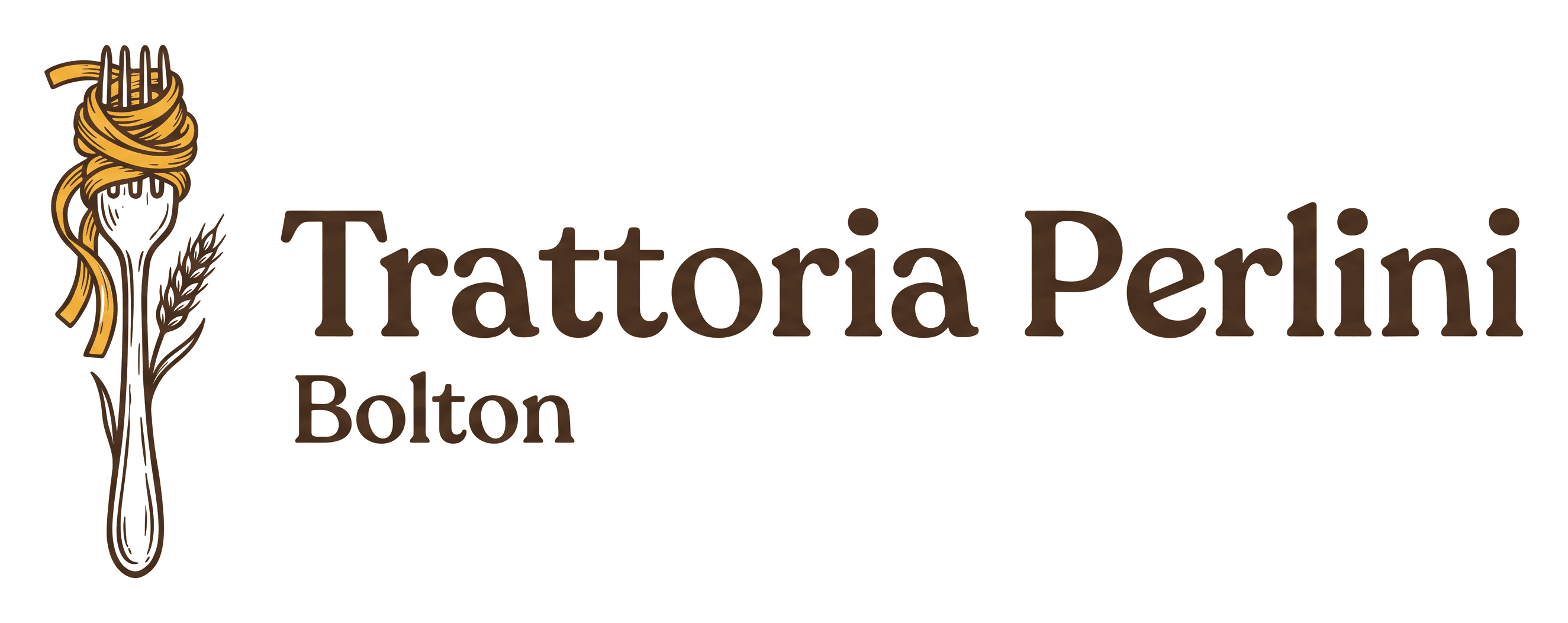 Trattoria Perlini logo on its header colour. It reads: Trattoria Perlini, Bolton.