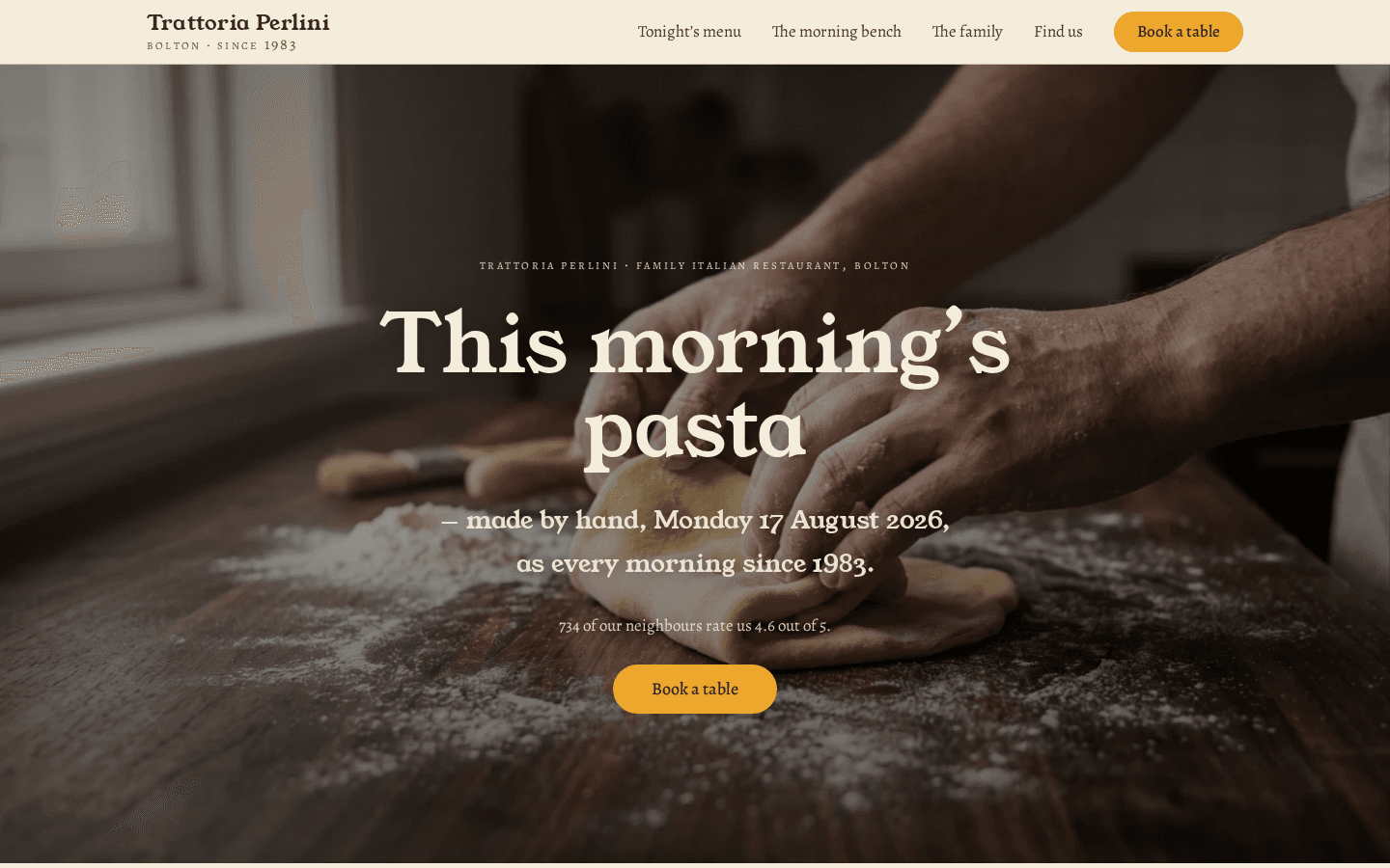 Trattoria Perlini home page on a desktop screen