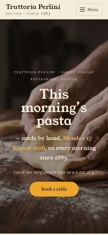 Trattoria Perlini home page on a phone
