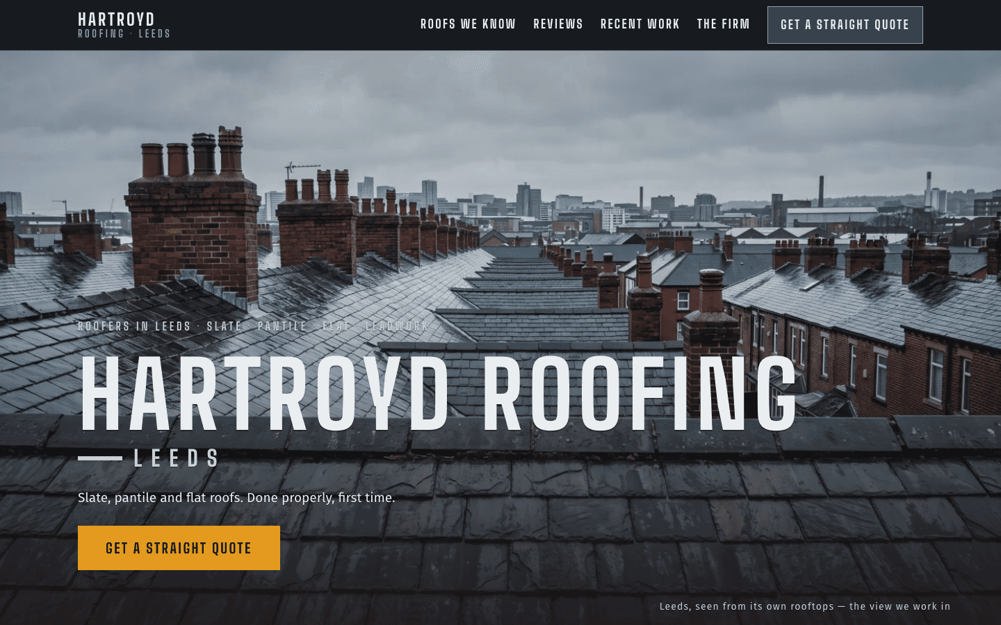 Hartroyd Roofing home page on a desktop screen