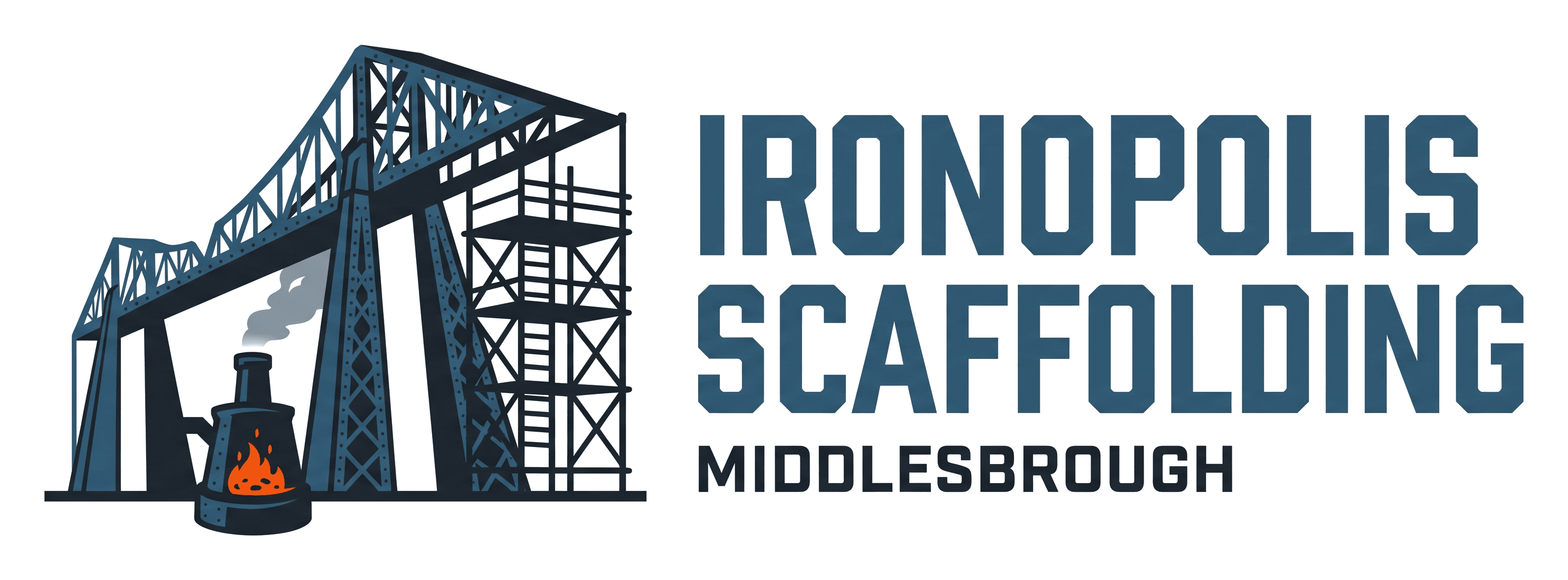Ironopolis Scaffolding logo on its header colour. It reads: IRONOPOLIS, SCAFFOLDING, MIDDLESBROUGH.