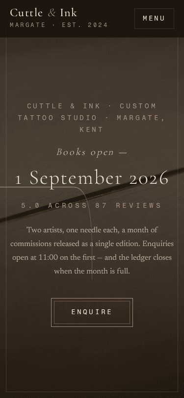 Cuttle & Ink home page on a phone
