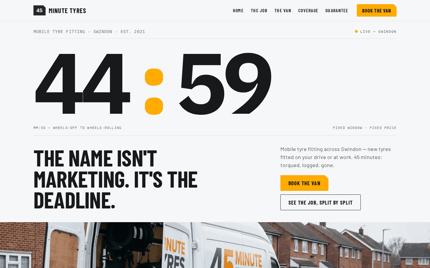 45 Minute Tyres home page on a desktop screen