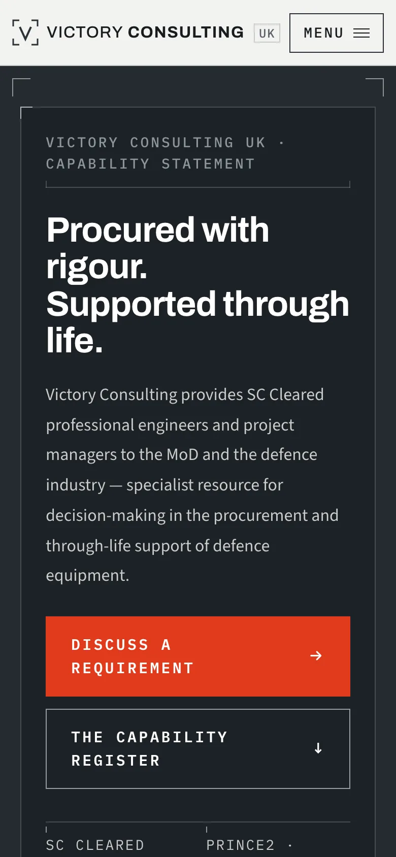 The restored Victory Consulting homepage on a phone