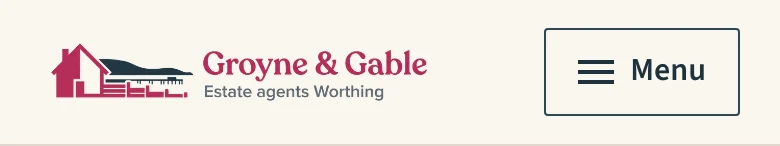 Header of the Groyne & Gable website (Estate agent, sales and lettings, Worthing). The logo reads: Groyne & Gable Estate agents Worthing.