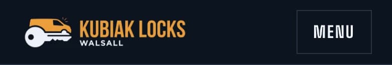Header of the Kubiak Locks website (Emergency locksmith, Walsall). The logo reads: KUBIAK LOCKS, WALSALL.
