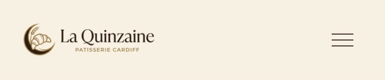 Header of the La Quinzaine website (French-Welsh patisserie, Cardiff). The logo reads: La Quinzaine PATISSERIE CARDIFF.