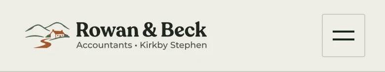 Header of the Rowan & Beck website (Accountants for farms and rural businesses, Kirkby Stephen). The logo reads: Rowan & Beck Accountants • Kirkby Stephen.