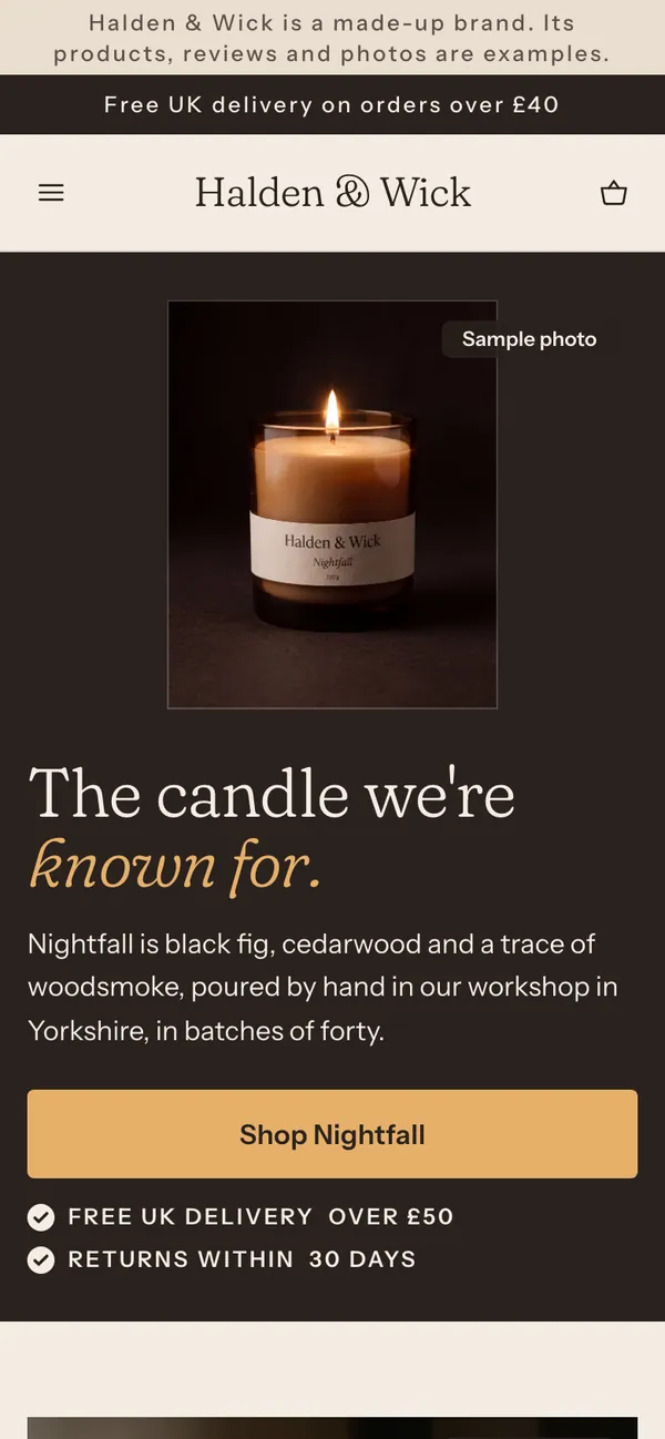 Phone screen of the Halden & Wick page for the ad “The UK's favourite candle.”.