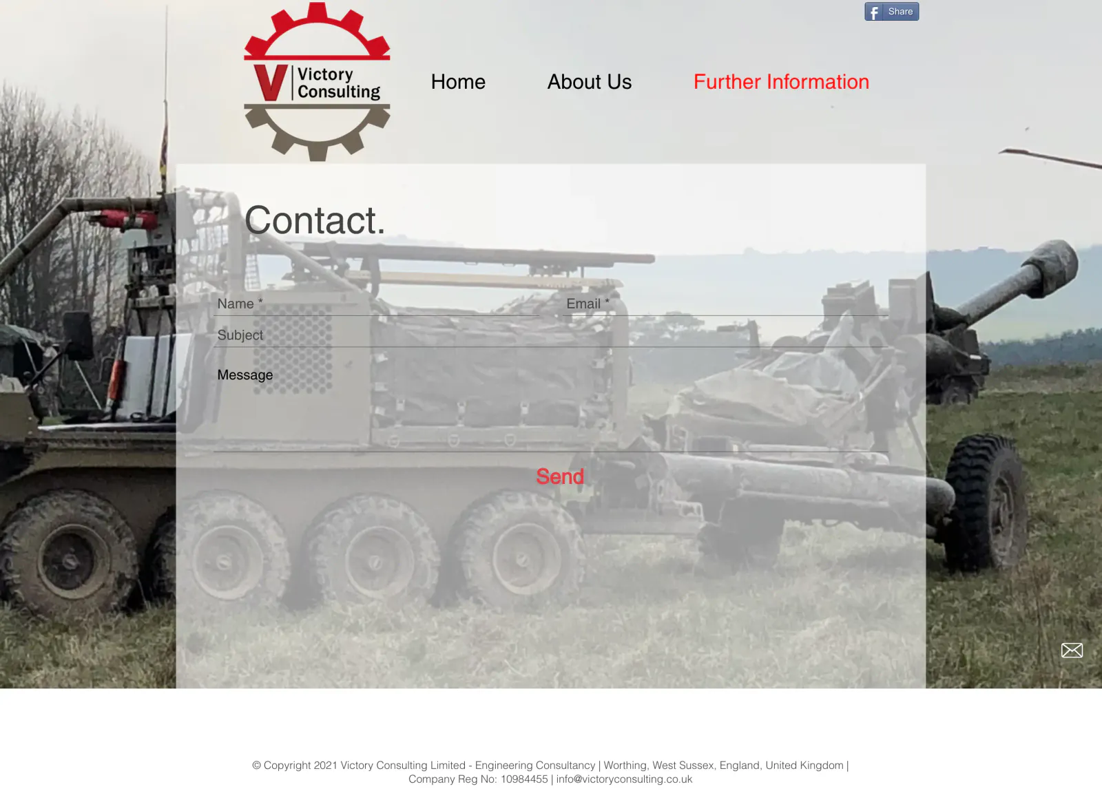 The old contact page: a bare template form with underlined fields and a red Send link, over the same photograph