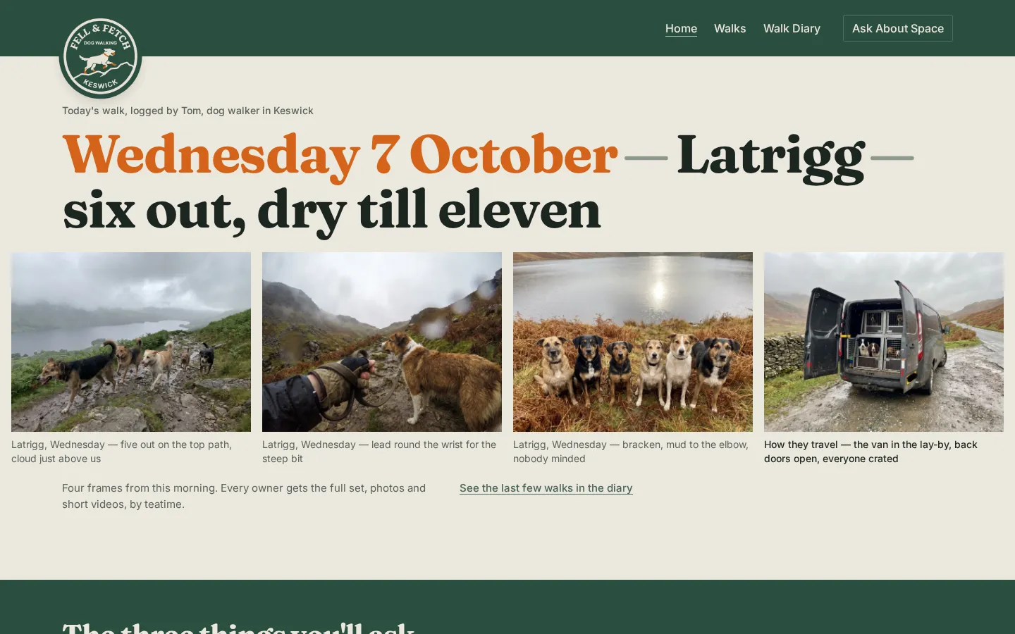 Fell and Fetch home page, desktop