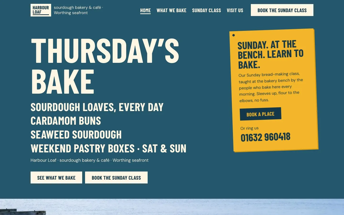 The sea-blue direction: Thursday's bake in cream type with a yellow Sunday class card