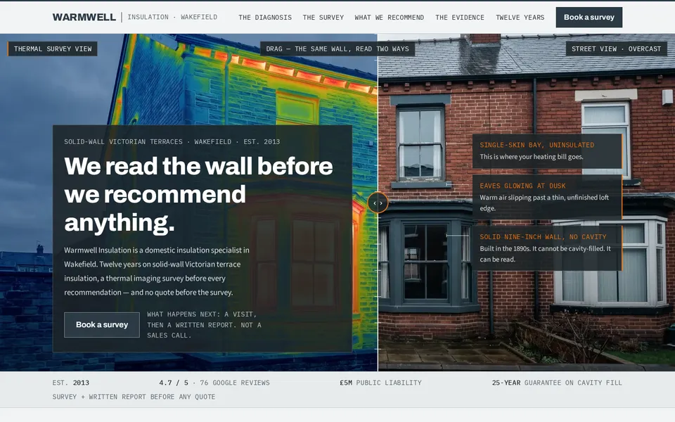 Warmwell Insulation, a cavity & solid wall insulation site, as it renders