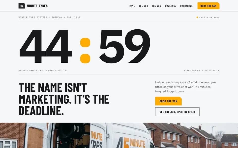 45 Minute Tyres, a mobile tyre fitting site, as it renders