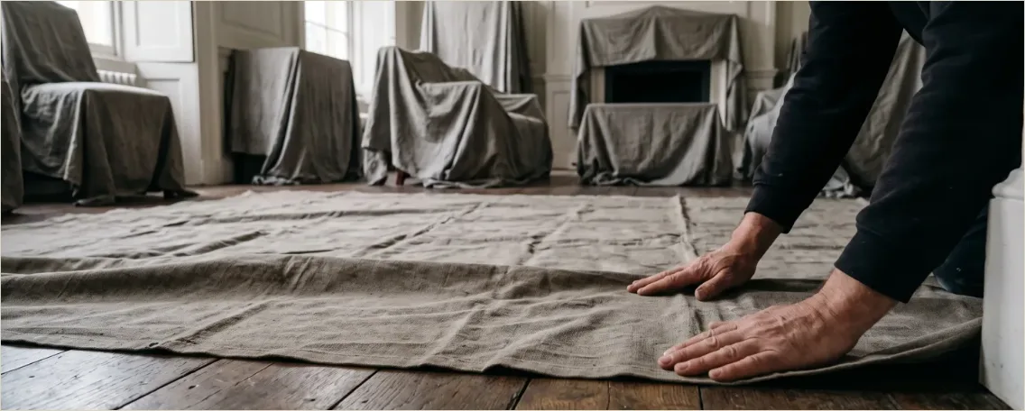Dust sheets cover a period room in the Pennant example.