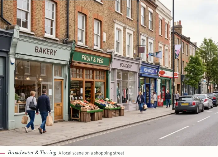 The example’s Broadwater and Tarring high-street photograph and caption.