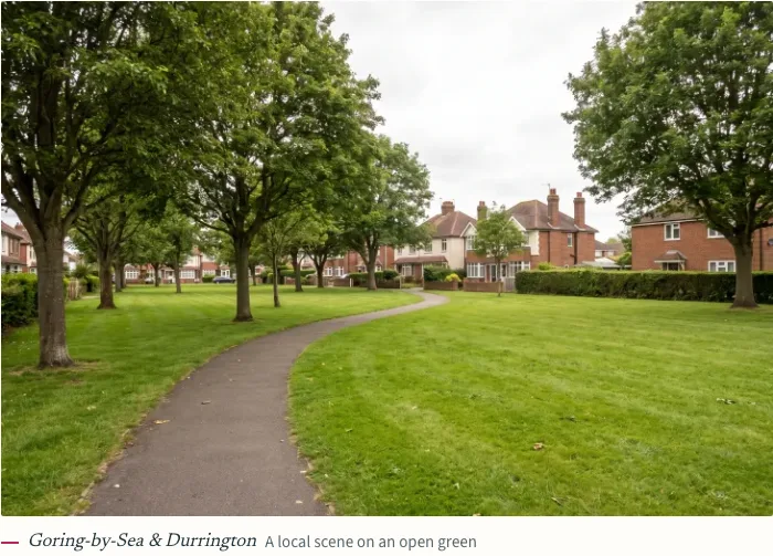 The example’s Goring-by-Sea and Durrington green photograph and caption.