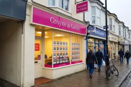 The fictional Groyne and Gable shopfront on the Strand, cropped from its example site.