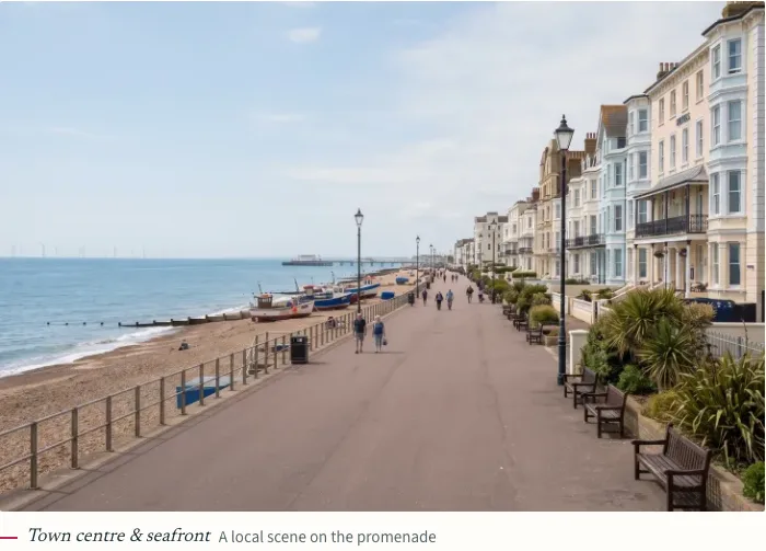 The example’s town-centre and seafront area photograph and caption.
