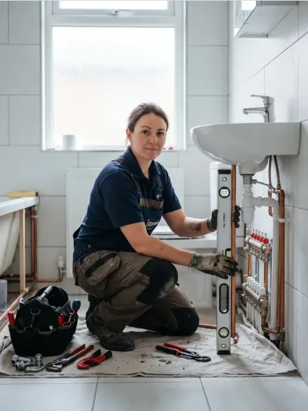 A fictional On the Level plumber at work, captured from the example site.